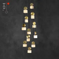 Lustre LED de luxe tout en cuivre, nouveau style chinois, villa duplex, escalier, espace ouvert, éclairage de salon, importé du Moyen-Orient