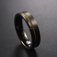 Cincin Kawin Tungsten Carbide Hitam Datar 6mm Tanstn A172, Nyaman Dipakai, Trendi, Model Senar Gitar, Dapat Diubah Ukurannya, Untuk Pria/Wanita, Setting Channel