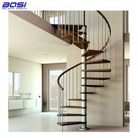 Modernes Design Innen-Spiraltreppe aus Kohlenstoffstahl Bogenförmige Treppe mit Holzstufen Handlauf DIY Wohnzimmer Dekoratives Modell Pulverbeschichtet
