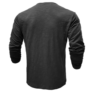 Venta al por mayor de camisetas en blanco de gran tamaño personalizadas para hombres Casual Henry cuello de manga larga Camiseta Multi-Botón de capa base camiseta - Product Image 3