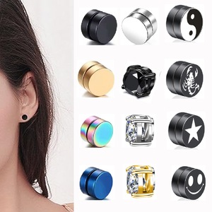 Boucles d'oreilles magnétiques tendance en acier inoxydable et zircon pour enfants et hommes, bijoux de corps sans perçage pour fête et cadeau - Product Image 1