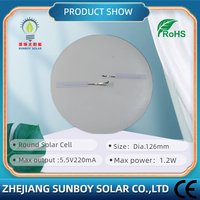 Panneau solaire SUNBOY SOLAR en verre 5,5V 220mA PERC rond de 126 mm de diamètre, efficacité de 18,5%, 1,2W, fabrication chinoise, prix compétitif.