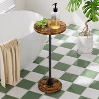 Table d'appoint ronde haute, plateau en bois rustique et pied en métal noir. Table à boisson mince pour canapé, coin de lit. Table d'appoint industrielle