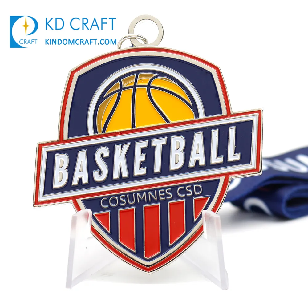 Custom Metal Zacht Email Verzilverde Originaliteit 3d Sport Award Basketbal Medaille Met Lint