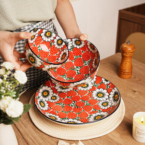 Vaisselle créative transfrontalière en céramique artisanale vintage, motif fraise polonaise colorée, pour le commerce extérieur : Bol à riz, Bol à salade, Assiette - Product Image 2