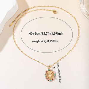 Collar con Colgante Ovalado <span class=keywords><strong>de</strong></span> la <span class=keywords><strong>Virgen</strong></span> <span class=keywords><strong>de</strong></span> <span class=keywords><strong>Guadalupe</strong></span> en Tono Dorado Brillante, con Borde <span class=keywords><strong>de</strong></span> Cuerda Multicolor, Joyería <span class=keywords><strong>de</strong></span> Moda para Mujer, Regalo - Product Image 2