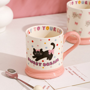 Novelty Pink <b>Ceramic</b> <b>Cup</b> Cute Cat Coffee Mug for Girls - Product Image 4