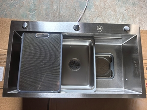 Évier de cuisine en acier inoxydable épaissi, texturé effet <span class=keywords><strong>volcan</strong></span>, en argent nano, fait main, avec collecteur de déchets et drain – Nouveau, en stock - Product Image 6