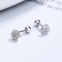 Anting-anting kancing bunga bulat perak sterling 925 zircon, anting-anting manis