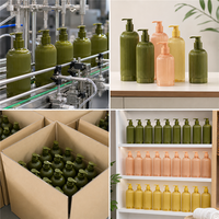 Bouteilles à pompe en PET à paroi épaisse côtelée de 200 ml à 500 ml pour l'emballage d'huiles essentielles, de shampooings, de gels douche et de savons liquides OEM