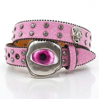 Ceinture en crin de cheval avec boucle œil maléfique gothique, sangle ornée de strass étincelants et d'un crâne, ceinture décorative punk rock