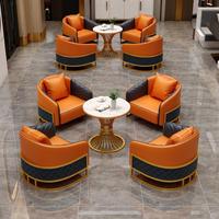 Ensemble de chaises et table de réunion de luxe en acier inoxydable pour hall d'hôtel, canapé et fauteuil modernes pour réception d'affaires et négociations de bureau