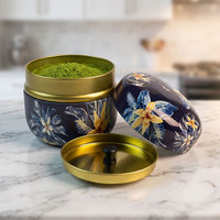 Boîte en fer blanc ronde personnalisée à motif sur mesure pour matcha, 30-50g, hermétique, petit récipient de stockage pour café et épices