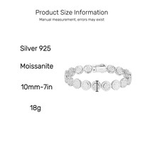 Moissanite certifiée GRA Iced Out 10mm 925 Silver Round Link Bracelet Diamond Tester Pass Luxury Bling Jewelry