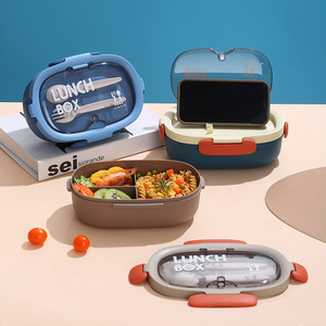 Fiambrera Bento para niños con tenedor, cuchara, contenedor de plástico <span class=keywords><strong>Rectangular</strong></span> para almacenamiento de alimentos, portátil para uso escolar, gran oferta al por mayor - Product Image 4