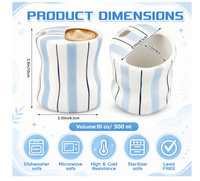 Tasse à expresso 10 oz en porcelaine, mug de voyage avec pailles, nouveauté, peinte à la main, irrégulière, rayée bleue, pour thé et latte