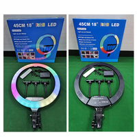 Anneau lumineux professionnel de 18 pouces RVB Selfie avec support de trépied pour téléphone LED lumière de remplissage éclairage photographique audio professionnel