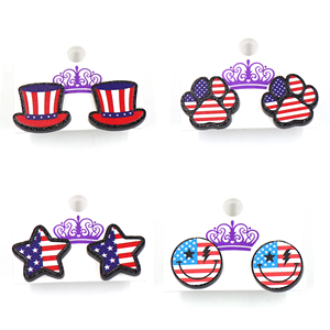 עגילי סטאד חמודים ליום העצמאות האמריקאי, בצורת כובע, כף רגל, לב, ראש עכבר, נצנצים, אקריליק, תכשיט יוניסקס - Product Image 4