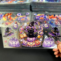 Venta al por mayor de envolturas para vasos de 16 oz con diseño de gato negro de Halloween, pegatinas de transferencia UV DTF impermeables con diseño de calabaza para vasos de vidrio, tazas y manualidades.
