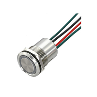 Interrupteur à bouton-poussoir étanche IP67 plat et rond 12V 24V rouge vert marche/arrêt 19mm 10A avec câblage à colle intégrée
