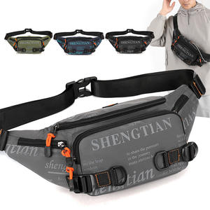 Sac de poitrine pour homme Shengtian, sac banane en nylon multifonctionnel pour sports de plein air et cyclisme, motif lettres, gris, noir, bleu foncé - Product Image 1