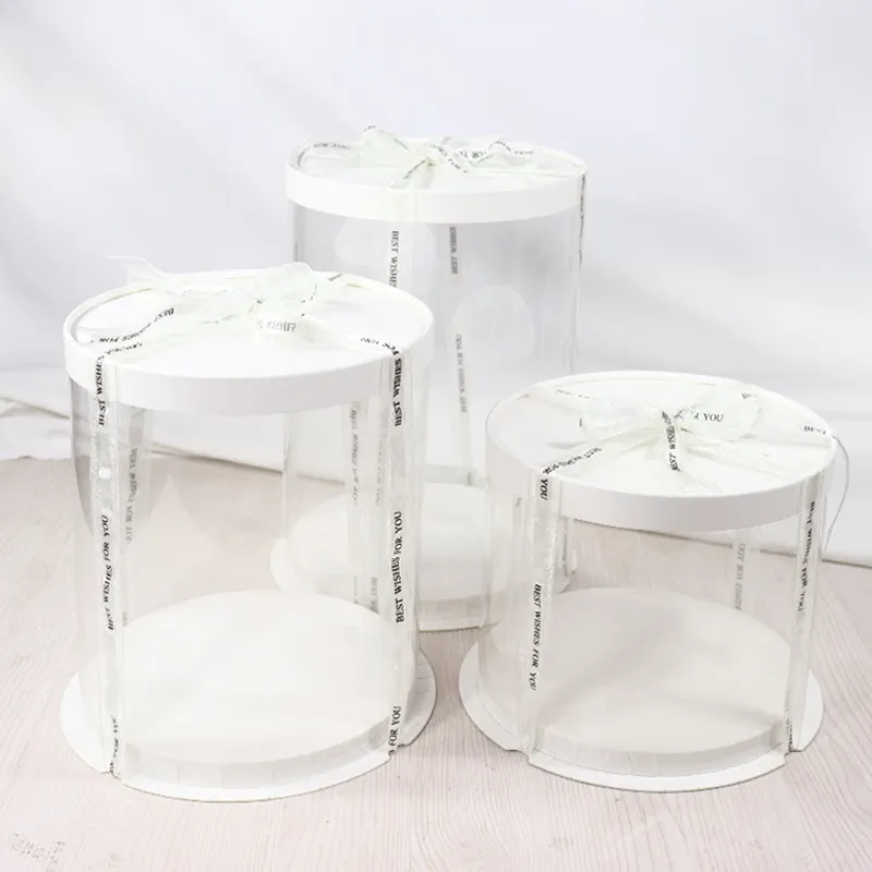 Tall Clear Cylindrical Pattern Transparent Round Cake Box Flower Gift Dustproof Exhibition Storage Box