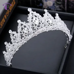 Genya女孩公主皇冠展示新娘皇冠头饰银水晶花卉婚礼新娘发饰头饰品2024
