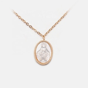 NOUVEAU Dainty Vierge Marie Collier <span class=keywords><strong>Camée</strong></span> Pendentif Plaqué Or <span class=keywords><strong>sur</strong></span> Laiton Coquille Marie Pendentif Collier 18 Pouces En Gros Bijoux Cadeaux - Product Image 3