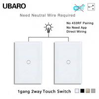 Interruptor de pared doble táctil sin WiFi, sin cable neutro, cableado directo, mejora perfecta para interruptor de lámpara tradicional de dos vías