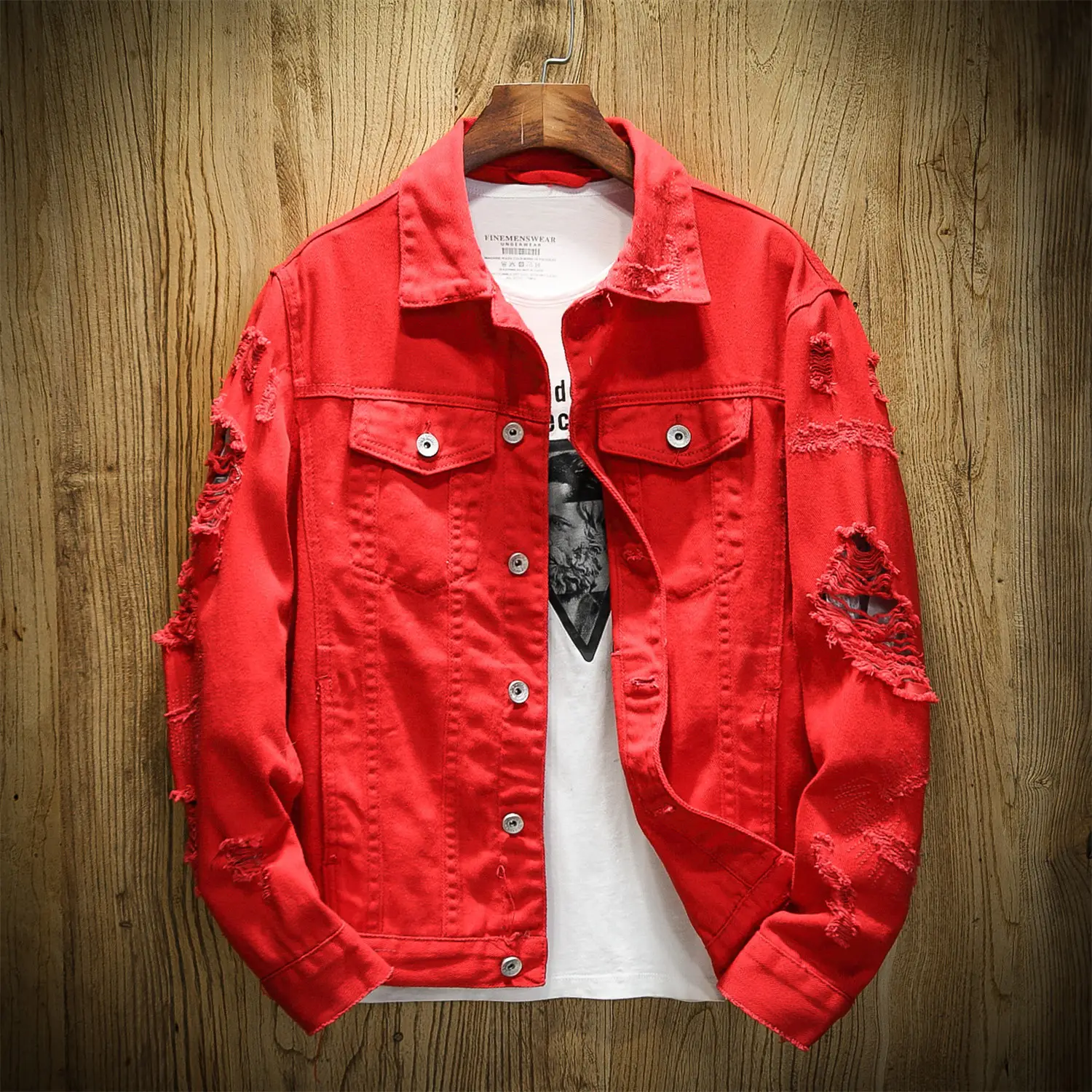 Mens Denim jean Jacket Trendy Fashion Ripped Denim Male Streetwear Jackets Cowboy Coats