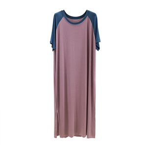 Camicia <span class=keywords><strong>da</strong></span> notte con manica Raglan modale a contrasto di colore per dormire ampia Casual pigiama in cotone di grandi dimensioni t-Shirt abito lungo per dormire - Product Image 5