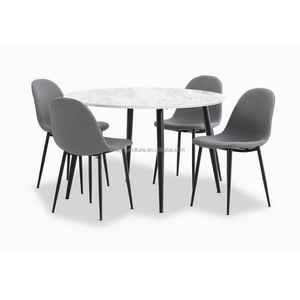 Simple Design MDF <strong>Marble</strong> <strong>Effect</strong> Round <strong>Table</strong> Top 4 Steel Black <strong>Table</strong> Legs <strong>Dining</strong> Room <strong>Table</strong> Size for 4 <strong>Chairs</strong> <strong>Dining</strong> Set - Product Image 2