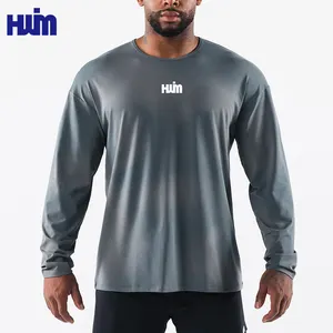 New Style Smoke Print Relaxed Sweat-wicking Tee Shirt Custom Logo Men's Performance Gym Running Long Sleeve Top