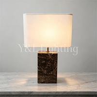 Lampe de table en marbre Dark Emperador avec abat-jour en lin blanc, lampe de bureau LED moderne de luxe, lampe de chevet pour chambre à coucher, salon, flexible et simple