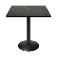 Table à manger moderne en panneaux de particules noirs carrés avec base en fer, idéale pour bistro, café, restaurant, hôtel, école