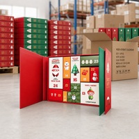 Calendrier de l'Avent de Noël en boîte en papier rouge et vert, 12 compartiments numérotés, personnages mignons, OEM, marque privée, vente en gros, usine