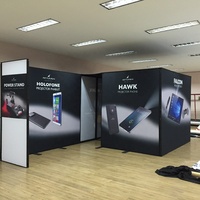 Stand d'exposition modulaire en aluminium en forme de L avec impression personnalisée pour salon professionnel, toile de fond pour exposition sur le thème de l'électronique et des jeux