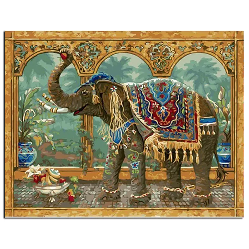 Peinture Vintage DIY Éléphant Indien Peinture Par Numéros Kits Peinture Acrylique Sur Toile Home Wall Art