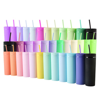 Gobelet isotherme en plastique à double paroi sans BPA de 16 oz avec logo personnalisé, couleurs variées, réutilisable, noir mat