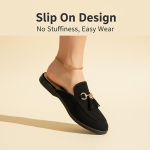 <span class=keywords><strong>Mules</strong></span> personnalisées Ca413-1 avec boucle en métal à franges, dessus en <span class=keywords><strong>daim</strong></span>/lin, semelle en caoutchouc, marché américain, noir/<span class=keywords><strong>beige</strong></span>/marron - Product Image 2