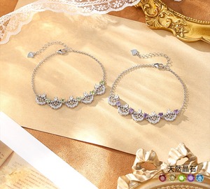 Bracelets à chaîne réglables en argent sterling 925 avec pierres naturelles rondes de 3 mm, bijoux en pierres précieuses colorées pour femmes - Product Image 2