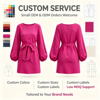 Robe courte en satin pour femme, col bateau, manches longues lanternes, ceinture à nouer, couleur unie, respirante, idéale pour le bureau
