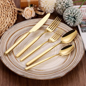 Ensemble de 5 couverts brillants en acier inoxydable, plaqué or, pour fêtes, restaurants et hôtels - Product Image 1