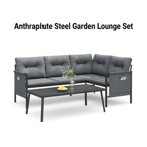 Set Lounge da Giardino in Acciaio Antracite 4 Posti, Resistente alle Intemperie, Arredamento da Esterno dal Design Contemporaneo - Product Image 1