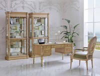 Nouveau Style français élégant Antique rétro classique président ensemble de meubles de bureau à domicile maître patron bureaux en bois avec ensemble de bibliothèques