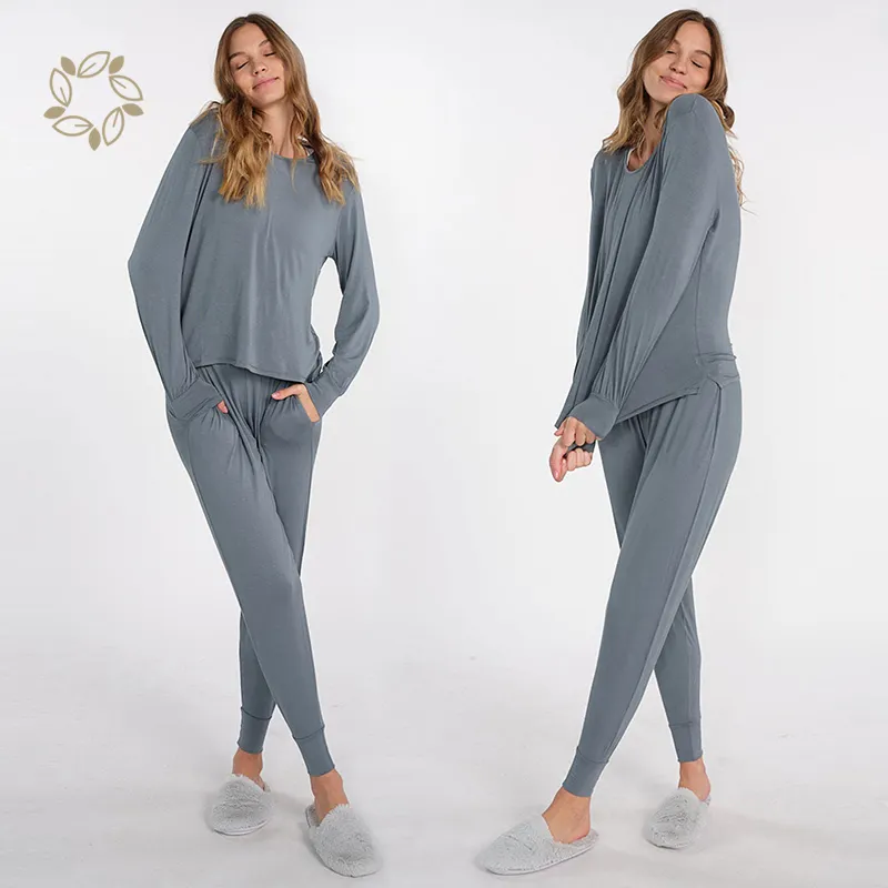 Sustainable bamboo cotton jersey women's sleepwear organic ladies sleeping suits eco friendly custom pyjama femme