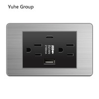 Prise murale double YH en aluminium brossé avec panneau tactile, interrupteur standard américain, prises 10A/20A, protection IP20, ports USB