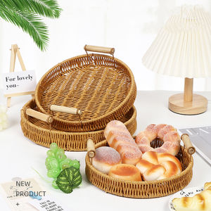 Home Küche hand gewebte PP Rattan Brotkorb Tischplatte Obst Gemüse Aufbewahrung skorb mit Griff Runde Aufbewahrung stablett - Product Image 5