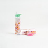 Bouteille d'eau portable créative en plastique avec bec verseur et paille, motif floral personnalisé, pour femmes et enfants, idéale pour les sports de plein air et la consommation directe
