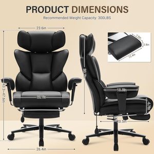Ergonomic High <b>Back</b> Leather Office <b>Chair</b> with Footrest, Lumbar <b>Support</b>, Adjustable Headrest, Height Adjustable Reclining Gaming - Product Image 3